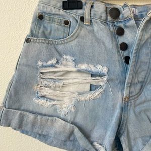 High Rise Button Up Distressed Shorts Size 27